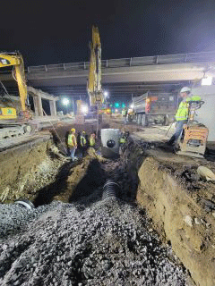 Crews working to install underground utility - drainage.