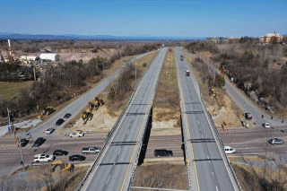 Aerial footage of construction activities from drone.