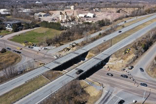 Aerial footage of construction activities from drone.