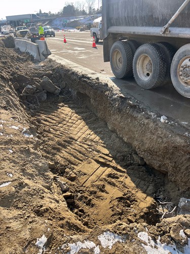 Crews continue to hammer and remove the existing retaining wall on U.S. 2/7 between Lower Mountain View Drive and The Lighthouse Restaurant in Colchester, VT.