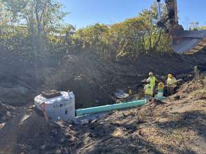 Crews installing drainage infrastructure throughout the project limits.