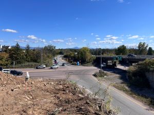 Clearing activities along U.S. 2/7 near the I-89 northbound on-ramp in preparation for drilling and blasting.