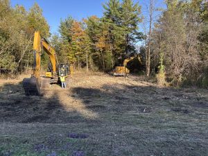 Dry pond construction on the east side of U.S. 2/7 near the I-89 southbound on-ramp.