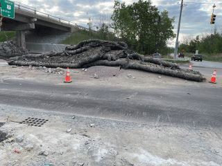 Blasting mats used to contain debris from blasting event. 