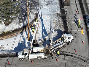 Aerial view of construction progress in December 2025. Traffic signal work at the intersection of U.S. 2/7 and Mountain View Drive.