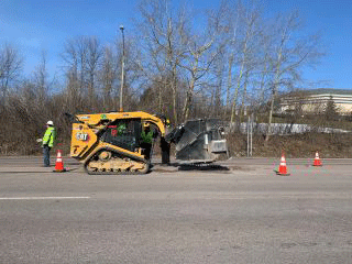 Sawcutting of trench lines for the installation of new drainage infrastructure.